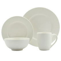 Tabletops Gallery 16 Piece Fleur Embossed Porcelain White Dinnerware Set of Plates Bowls Dishes - Service for 4