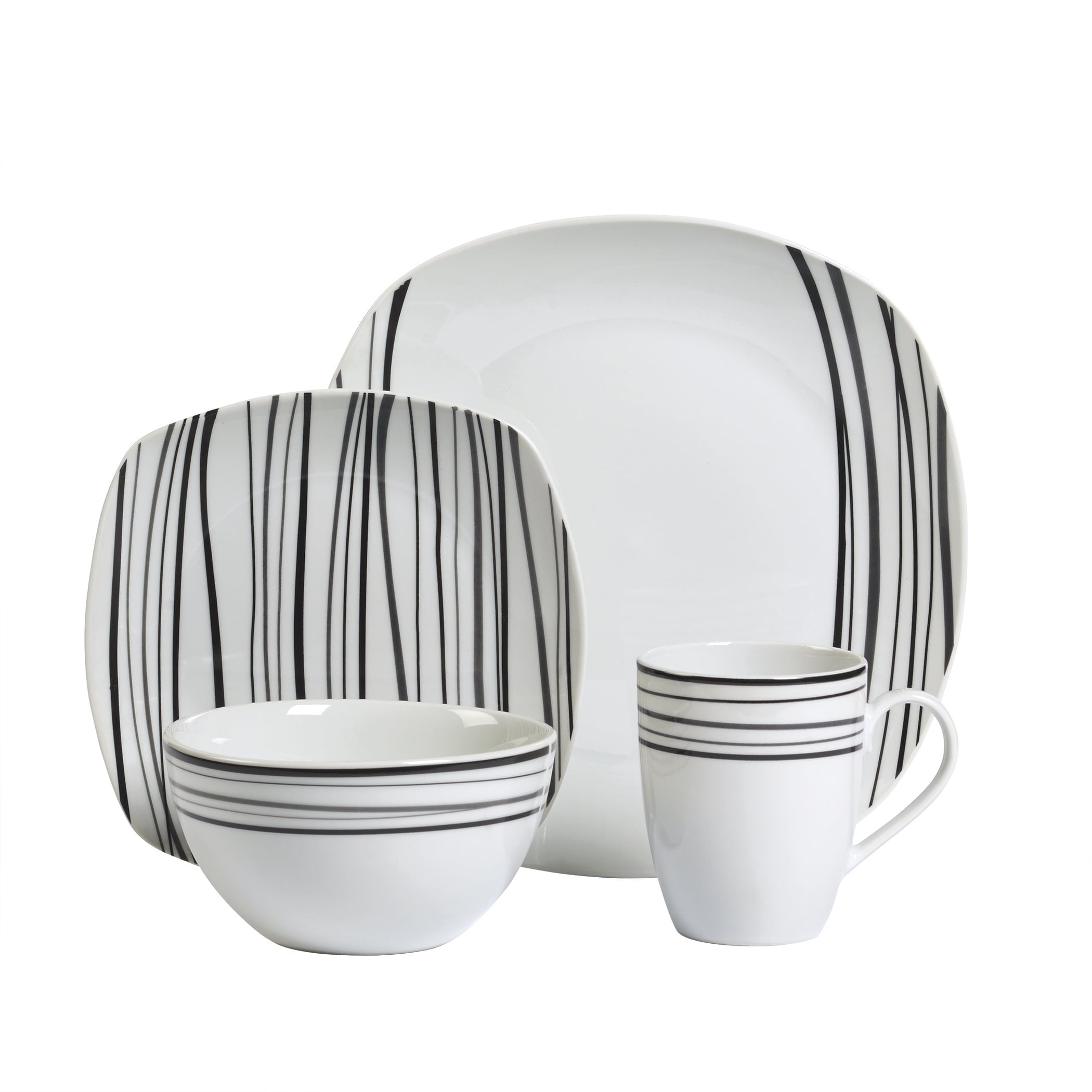 Justin White Porcelain Square Dinnerware Set, Service for 4