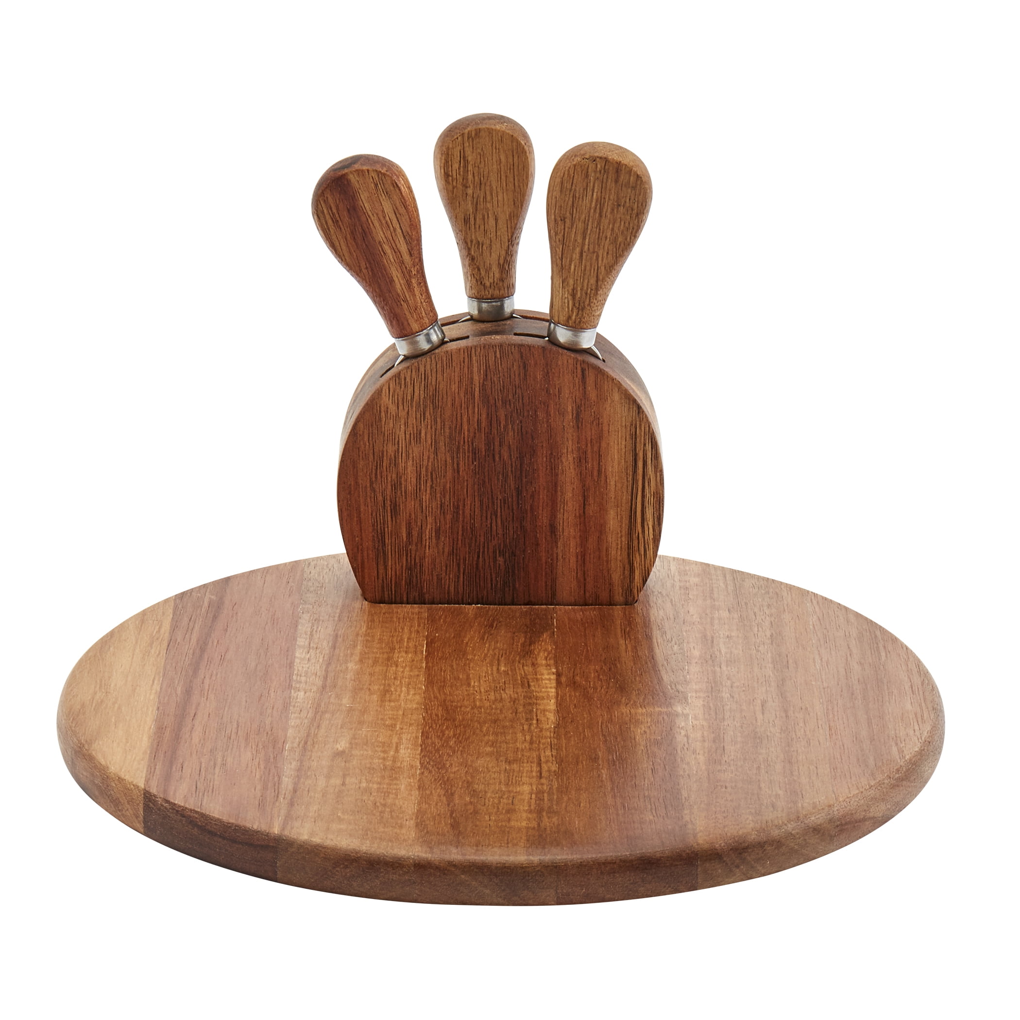 Tabletops Gallery Tabletops Gallery Acacia Wood 5-piece Round Serving Board Set with Cheese Knives and Holding Block