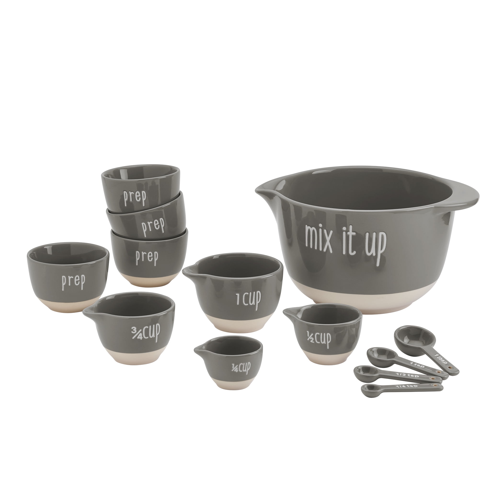Tabletops Gallery 9 Piece Mix and Measure Set Ceramic Stoneware Measuring Bowls Measuring Cups