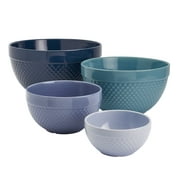 Tabletops Gallery Hobnail Style 4 Piece Blue Storm Stoneware Nesting Mixing Bowl Set for Baking and Cooking