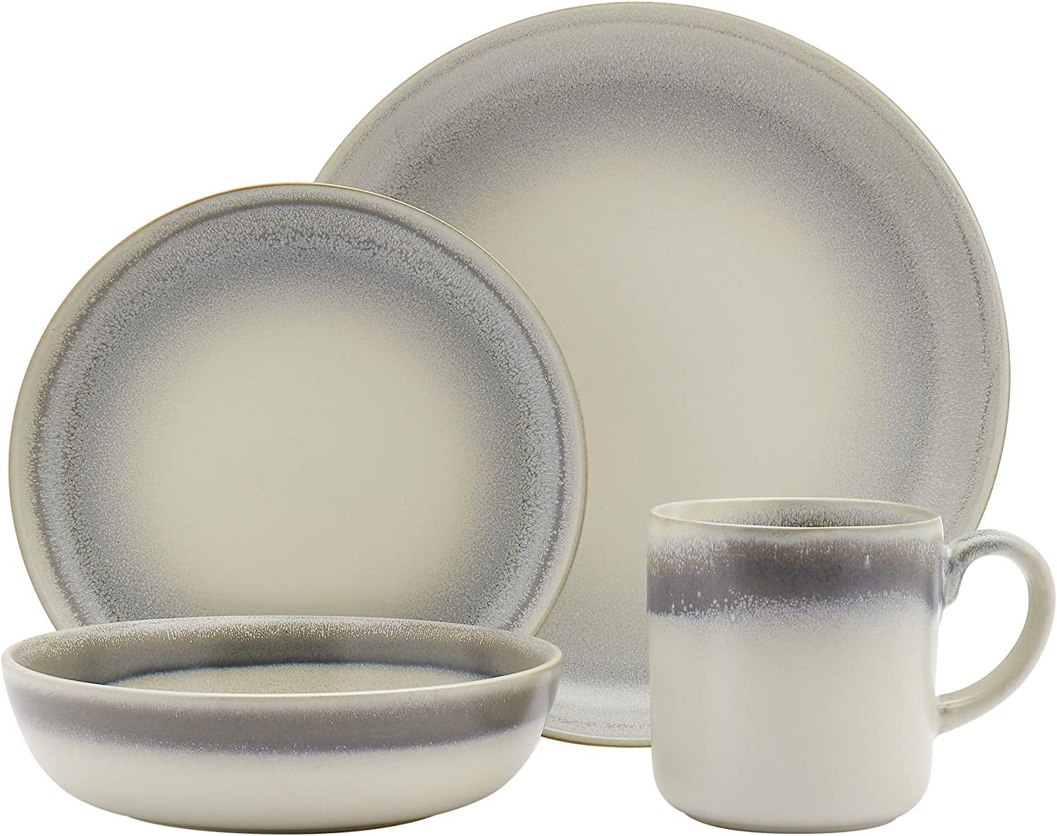 Tabletops Gallery Industrial Farmhouse Dinnerware- Stoneware Dishes Service for 4 Dinner Salad Appetizer Dessert Plate Bowls, 16 Piece Hudson Dinnerware Set with Reactive Glaze