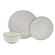 Tabletops Gallery Monroe 12 Piece Embossed Stoneware Dinnerware Set, Cream White Service for 4