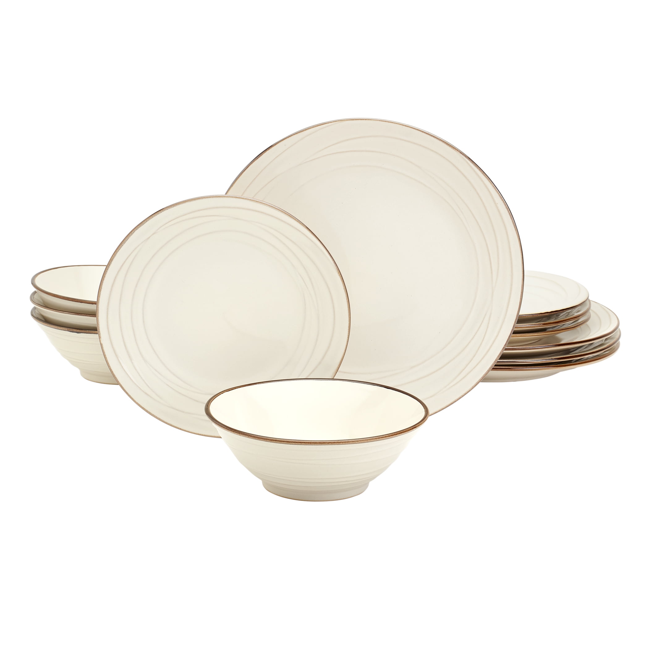 12-Piece White Ceramic Dinnerware Set with Golden Rim