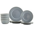thumbnail image 1 of Tabletops Gallery Richmond 12-Piece Reactive Glaze Stoneware Dinnerware Set of Kitchen Dishes, Dinner Plates, Cereal Bowls, Service for 4, Gray, 1 of 7