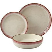 Tabletops Gallery Speckled Farmhouse Collection- Farmhouse White Brown Stoneware Serving Bowl Platter, 2 Piece Geneva Nesting Square Baking Dish Set