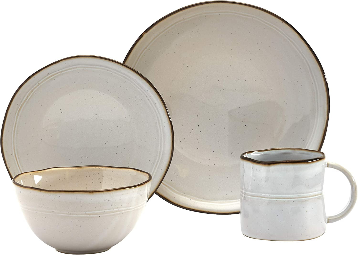 Tabletops Gallery Speckled Farmhouse Collection- Stoneware Dishes Service  for 4 Dinner Salad Appetizer Dessert Plate Bowls, 16 Piece Geneva  Dinnerware