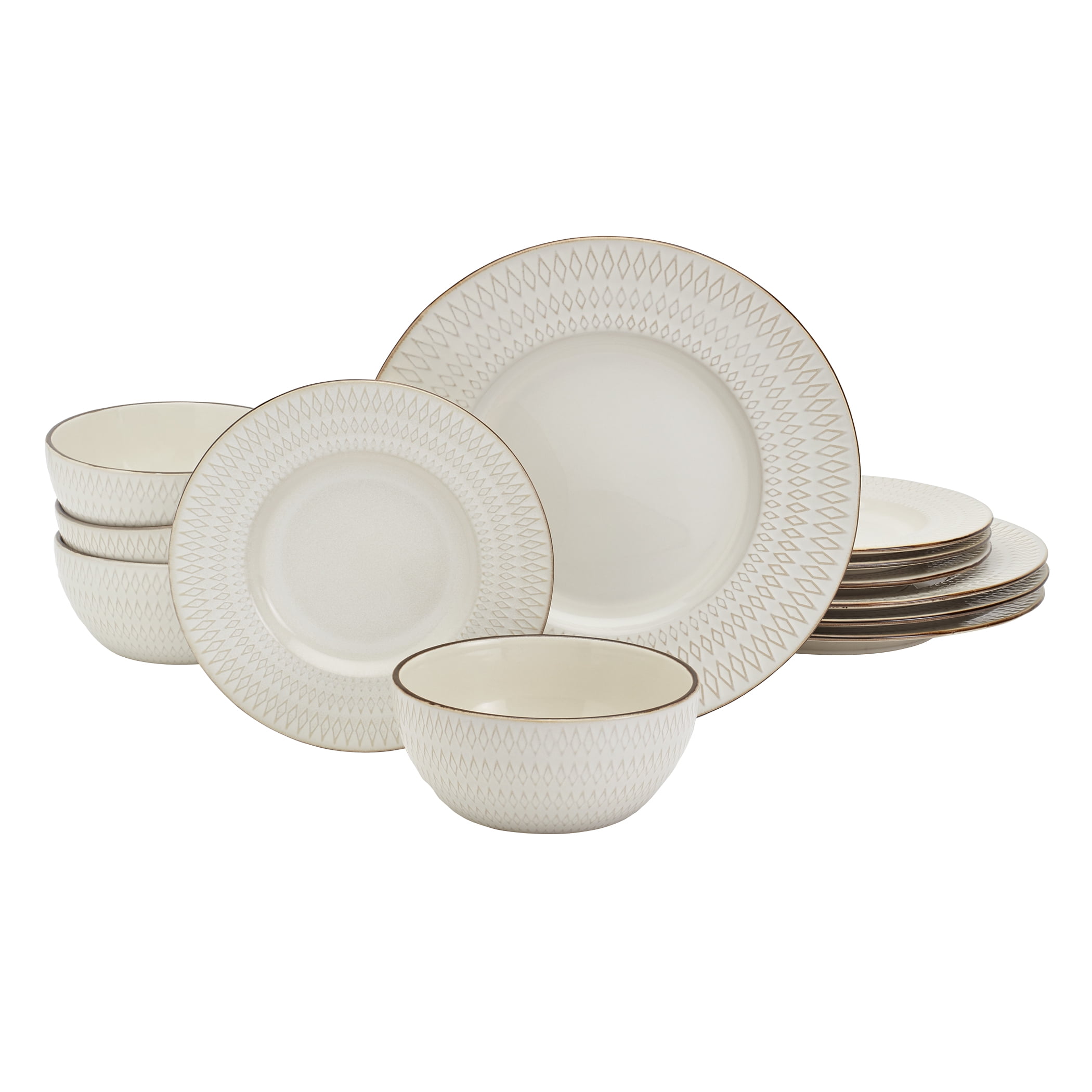 Taylor White Embossed Ceramic 12-Piece Dinnerware Set