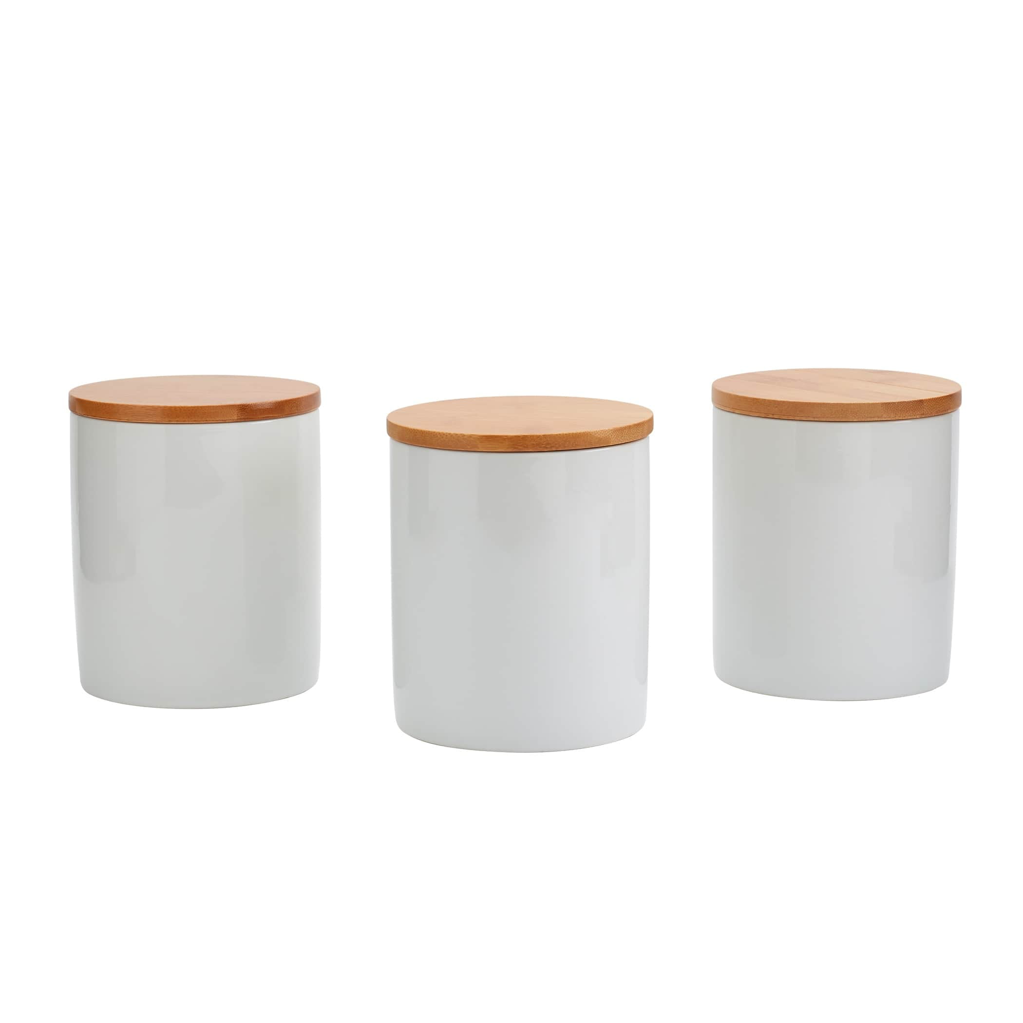 White Ceramic Canister Set with Bamboo Lids