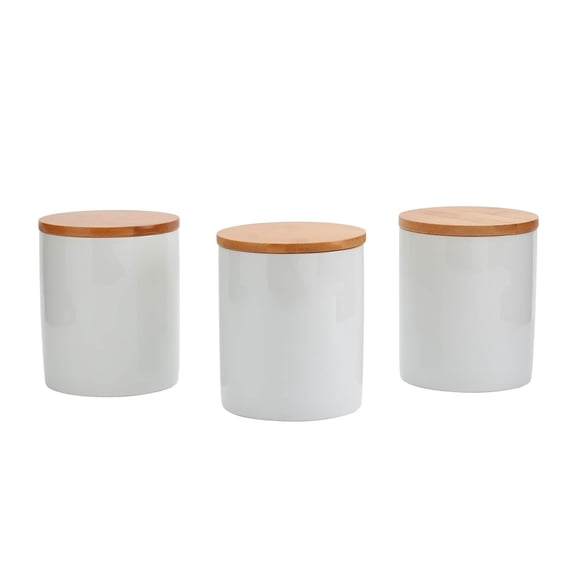 Tabletops Unlimited, Inc Set of 3 Bamboo & Ceramic Canister Set - White