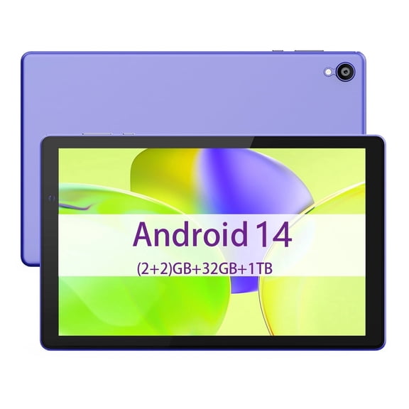 FITIFUN Android 14 Tablet 10 inch,4 (2+2) GB RAM 32GB ROM,Quad-Core,Touchscreen,Dual Cameras,Purple