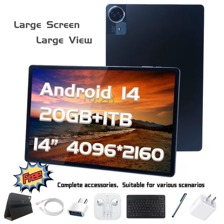 Tablets 14inch/Deca-Core/RAM20 GB Storage 1TB/Dual Camera(20+50MP)/ 12900mAh Large Battery Long battery life/Support Dual SIM 5G WiFi Network/ GooglePlay/ with Free accessories