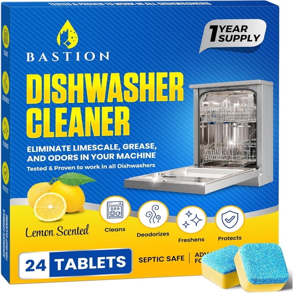 Tablets - 24 Tablets (1-Year Supply) Lemon-Scented, Heavy Duty Cleaning Descaler Pods for Dish Washer, Deep Cleans & Maintains Your Dishwashing Machine for Optimal Performance