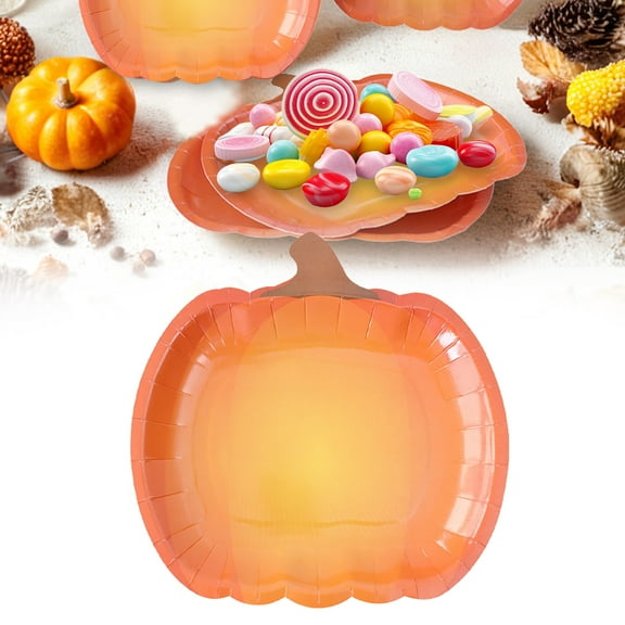Tableware,10 Count 9 Inch Pumpkin Paper Plates, Fall Disposable Dinner Plates - Orange Halloween & Thanksgiving Party Plates, Sturdy Grease-Proof for Autumn Holiday Catering