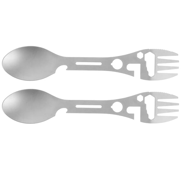 Tableware 2 Pcs Camping Eating Utensils Spork Outdoor Picnic Stainless Steel Travel