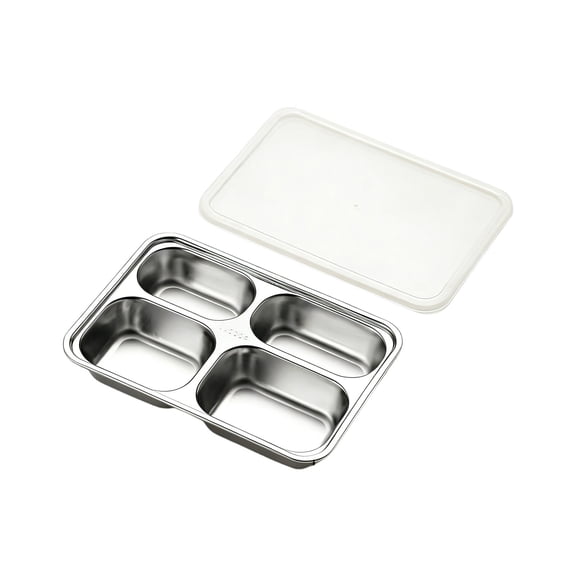Tableware 304 Stainless Steel Dinner Plates for Cafeteria Use with Lids and Compartments Adult Sized Five- Divided Plates for and Workplace Dining, 9.44×6.69 inch, Silver-A