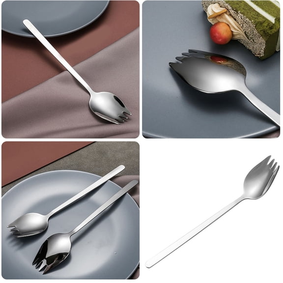 Tableware 4 Pack Spork Set in Stainless Steel for Everyday Household Use with Long 74 Inch Handles and Versatile Dessert Ice Fruit Forks 4PCS, 7.48×1.38 inch, Silver