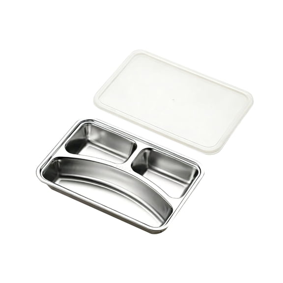 Tableware Ergonomic Stainless Steel Dinner Plates for Cafeterias with Lids Divided 5-Compartment Serving Plates for Educational and Home Environments