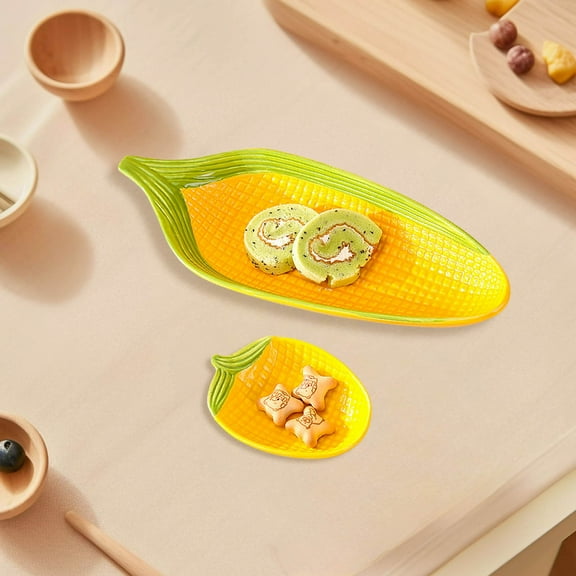Handpainted Ceramic Corn Cob Dishes Family Sized Plates - Microwave Safe Dishwasher Safe Decorative Tableware for Living Room and Home Entertaining