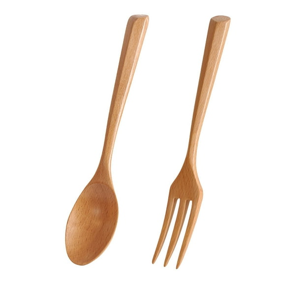 Tableware Hot Clearance! Leott Natural Solid Color Creative Triangle Handle Wooden Spoon and Fork Set, 1X Fork, 1X Spoon