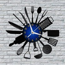 Tableware Kitchen Decoration Vinyl Wall Clock, Vinyl Record Clock Wall Art Silent & Non-ticking(12 inchs B)