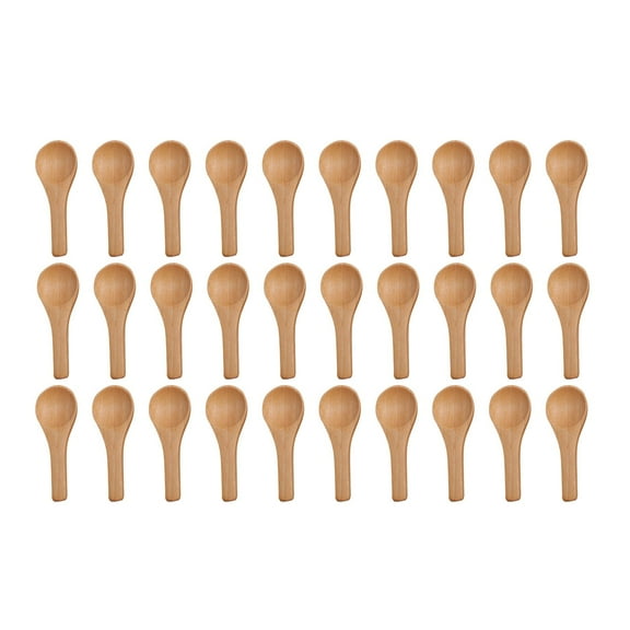 Tableware Natural Wood Spoons Set for Kitchen - Small Teaspoon Craft Spoons for Cooking Condiments and Serving 30PCS, Brown