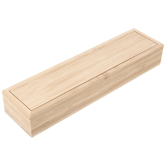 FELTECHELECTR Cutlery Box Bamboo Rectangular Sliding Lid Kitchen Use 1Pcs 9.63X2.48X1.49In
