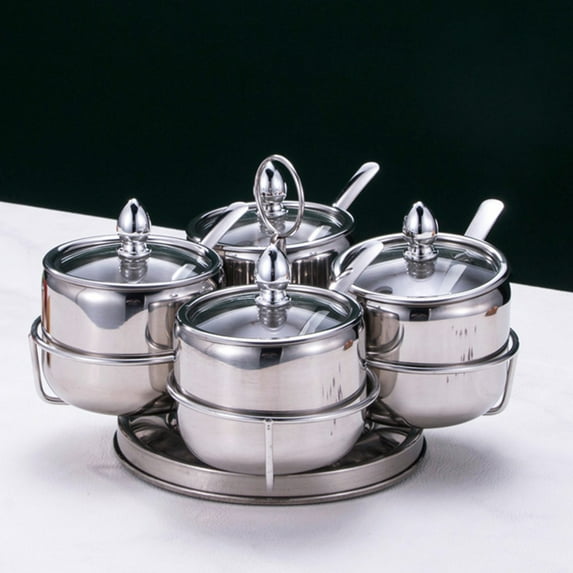 Tableware Set,304 Stainless Steel Seasoning Pot Suit Kitchen Visual Seasoning Box Bridge Type Seasoning Box Sugar Jar Seasoning Bottle Combination