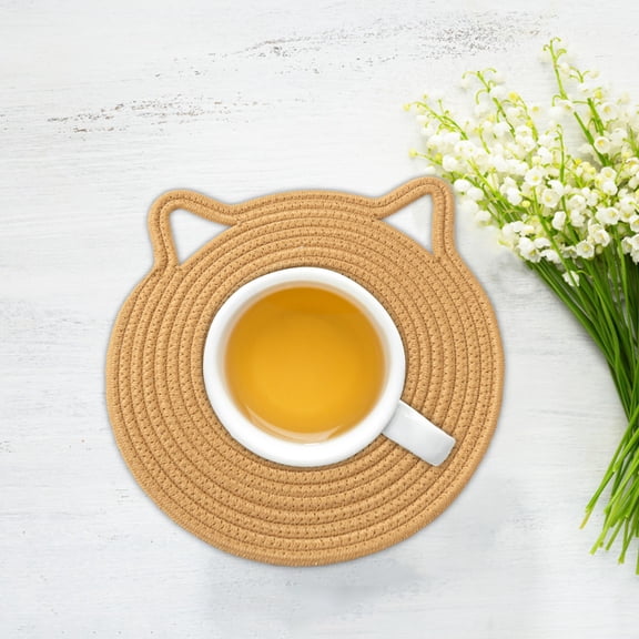 Tableware Set,Cat Ears Household Japanese Style Hanging Cotton Thread Woven Dining Table Creative Insulation Pad