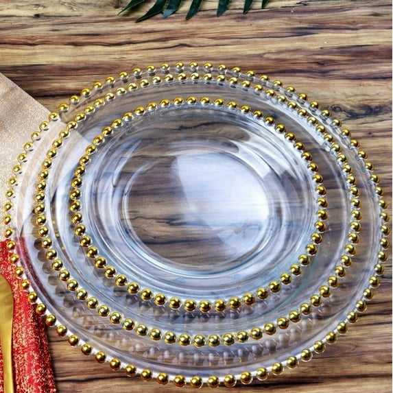 Tableware Set,Gold/Clear Acrylic Round Charger Plates With Beaded Rim Dinner Charger Plates To Make Things Swankier Designed It On The Master Of Luster