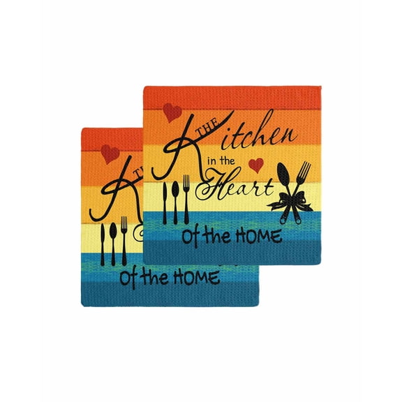 Tableware Silhouette Kitchen Dish Towels for Drying Dishes Set of 2, Orange Blue Ombre Coastal Waffle Weave Microfiber Terry Hand Tea Bathroom Towels Quick Dry & Absorbent Towel 12x12