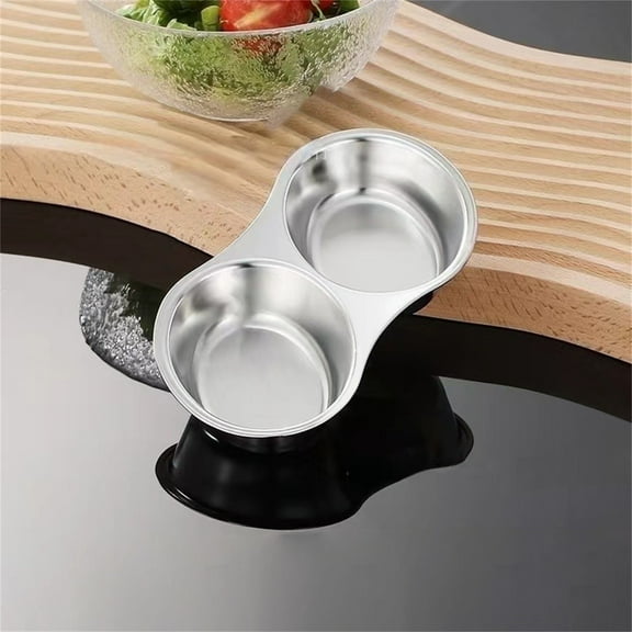Tableware,Stainless Dish Divided Dipping Plates Divided Seasoning Dip Bowl 2 Compartment Vinegar Seasoning Dishes Vinegar Soy Condiment Tray