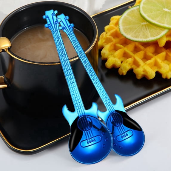 Tableware Stainless Steel Guitar Spoon Coffee Spoon Stirring Spoon Titanium Plated Ice Bar Music Bar Spoon Unique Small for Music Lovers