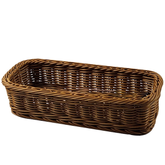 LIOOBO 1Pc Plastic Rattan Woven Basket Brown Tableware Storage Box with Ventilation Design