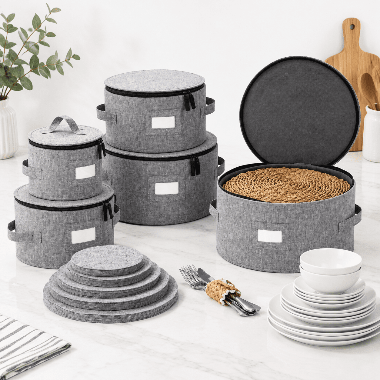 Craft Seperator Tableware Storage Chests, 5 Plate Cases, Stackable Dinnerware Organizer ...