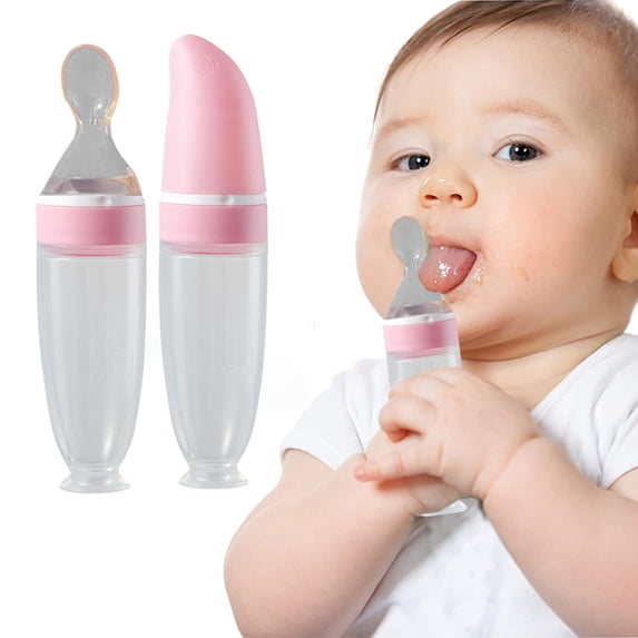 Silicone food spoon Kitchen Organizers Feeding Baby Spoon Food Grade Liquid Silica Gel Suction Cup Extrusion Type Rice Paste Spoon Baby Cutlery Rice Paste Bottle