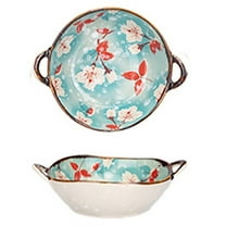 Tableware Suitable for family daily life Pasta Bowl Dinnerware For Kitchen With Double Handles Rustic Porcelain Pasta Bowl Japanese For Cereal Pasta Ramen Salad And Soup Underglaze Print
