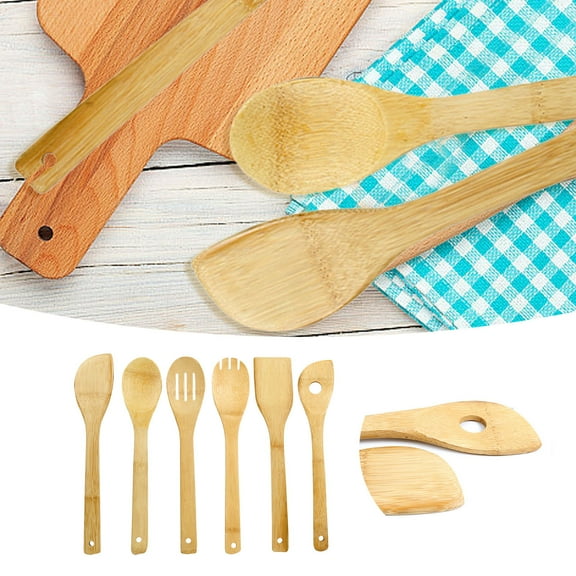 Tableware Wooden Cooking Utensils Set for Kitchen Six-Piece Natural Large 115 Inch Tools Including Spoon Fork and Turner Maple Wood Craftsmanship