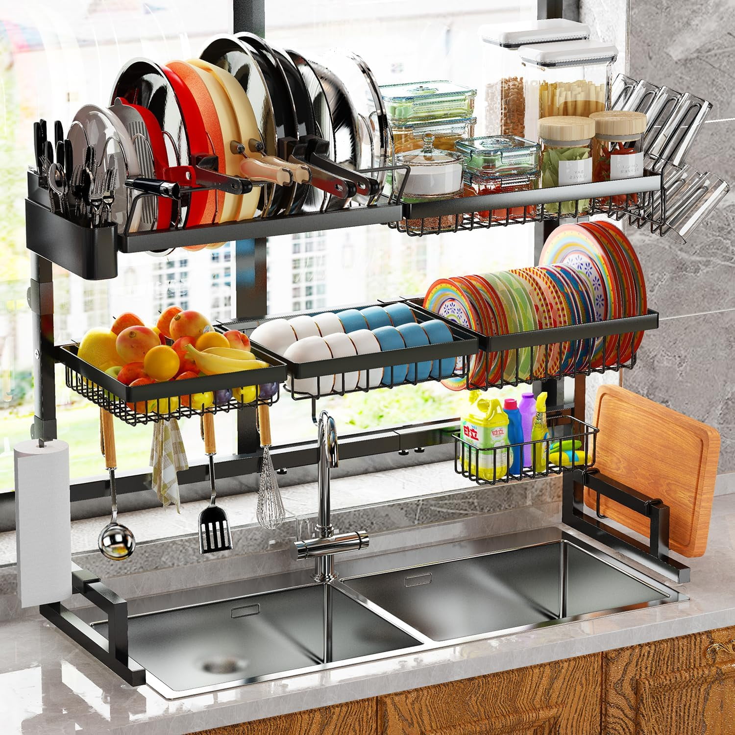 Tableware Draining Racks Tableware drying rack above sink (expandable height/length) (31-39.5L x ...