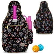 Taboo Fashions Womens Pickleball Backpack Pickleball Bag Front Pocket for Paddles, Padded Straps, Water Bottle Holder Sugar Skulls