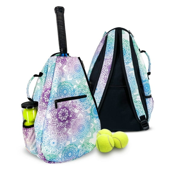 Taboo Fashions Womens Tennis Backpack Ladies Tennis Bag Holds Two Racquets, Padded Straps and Side Carry Handle (Mandala Dreams)
