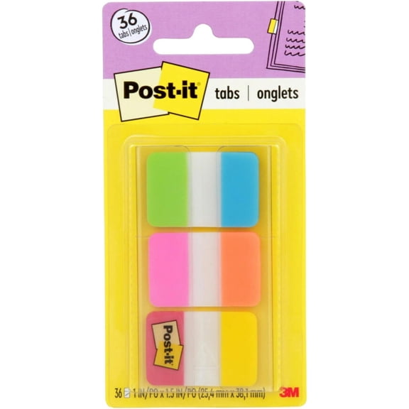 Tabs, 1 in Solid, Aqua, Yellow, Pink, Red, Green, Orange, 6/Color, 36/Dispenser (686-ALOPRYT)
