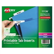 Tabs Inserts For Hanging File Folders, 1/5-Cut Tabs, White, 2" Wide, 100/pack | Bundle of 2 Packs