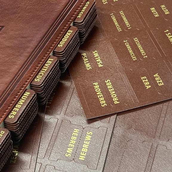 Tabs for Women Men - 80 Large Foil Laminated Leather Paper Study Journaling Supplies, 66 Old Testament + 14 Blank Self-Stick Index Tabs Easy to Navigate (Brown)