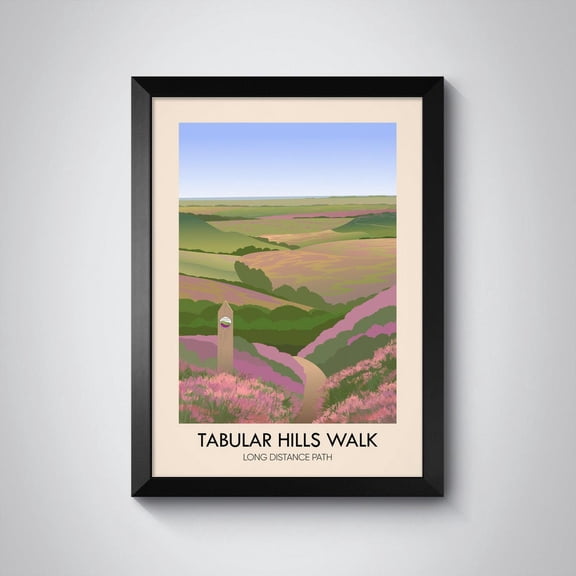 Tabular Hills Walk Poster Long Distance Path Travel Print Cleveland Way National Trail Art Yorkshire Hiking Scarborough Hiking Wall Art