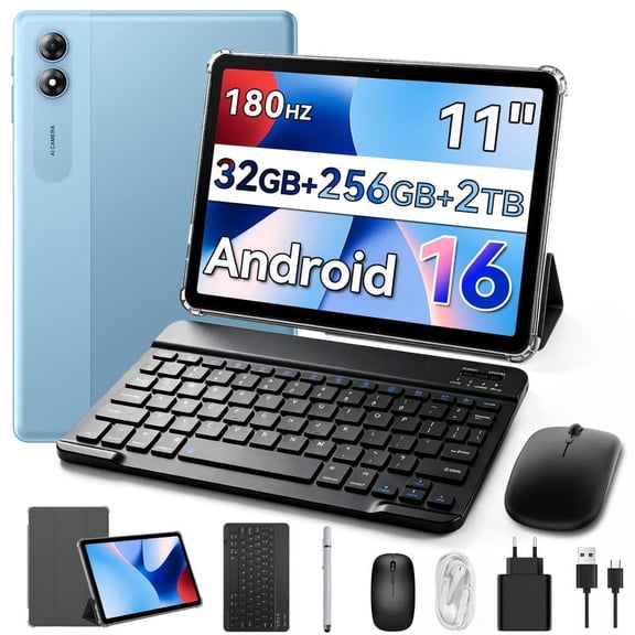 TABWEE 11" Android 16 AI Tablet with Keyboard, 32GB RAM 256GB ROM, 8000mAh Battery, Widevine L1 for Netflix/HD Streaming, Octa-Core Processor, 2-in-1 Laptop for Work, Study & Entertainment