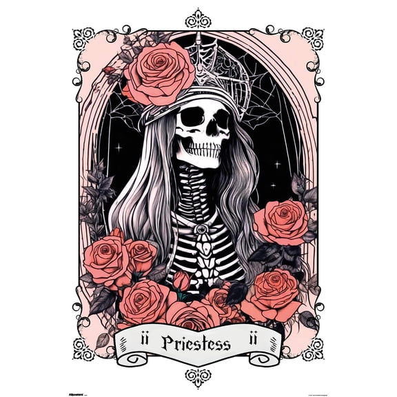 Tabz Jones - Skull and Roses Tarot High Priestess Wall Poster, 14.725" x 22.375"
