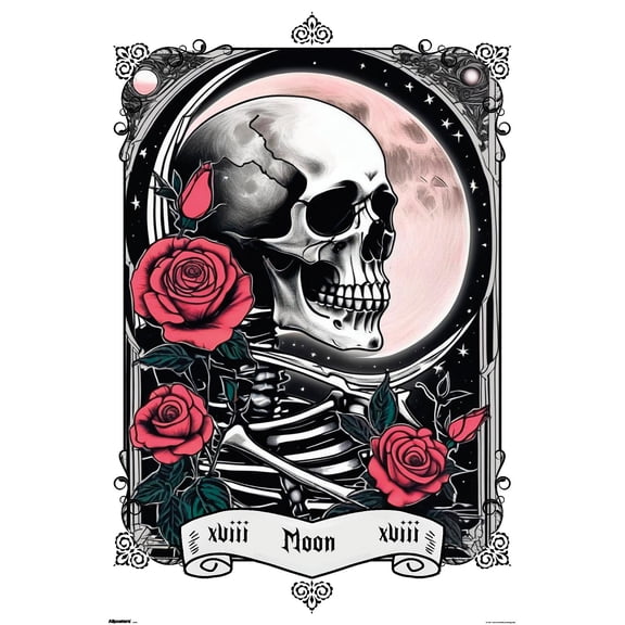Tabz Jones - Skull and Roses Tarot Moon Wall Poster, 22.375" x 34"