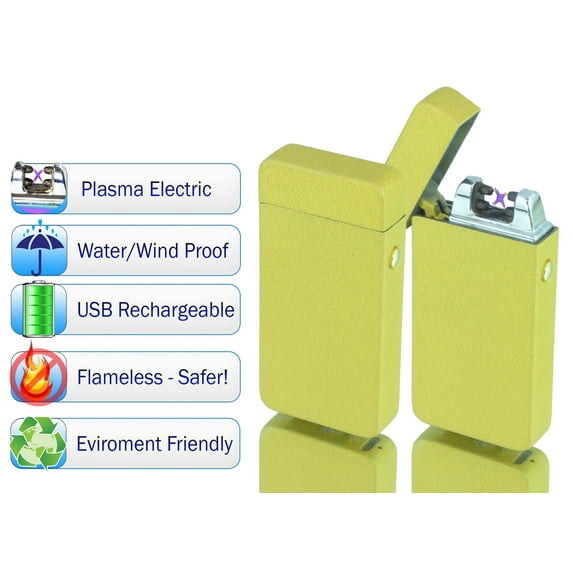Tac Plasma Lighter Dual Arc Tactical Beam - USB Rechargable, Electric Windproof Splashproof Flameless Lighter, Butane Free Tactical Dual Arch - New Technology - Seen on TV - Yellow Matte