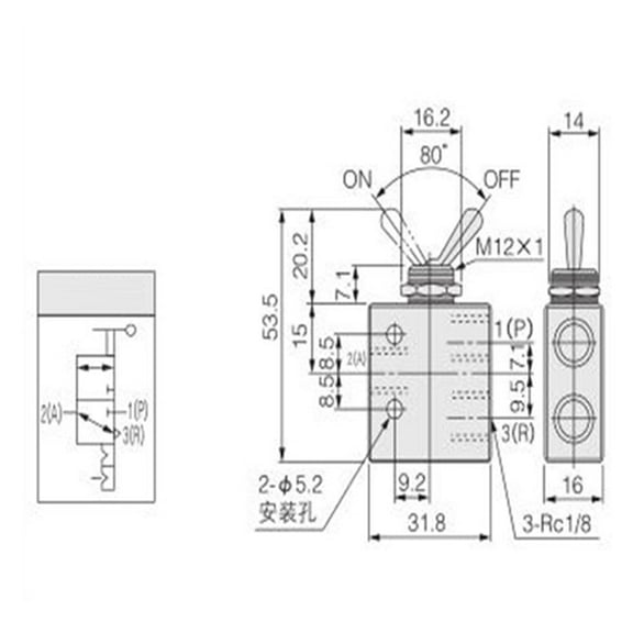 Tac2-31V Pneumatic Valve 2 Position 3 Way Mechanical Valve With 6Mm Connector